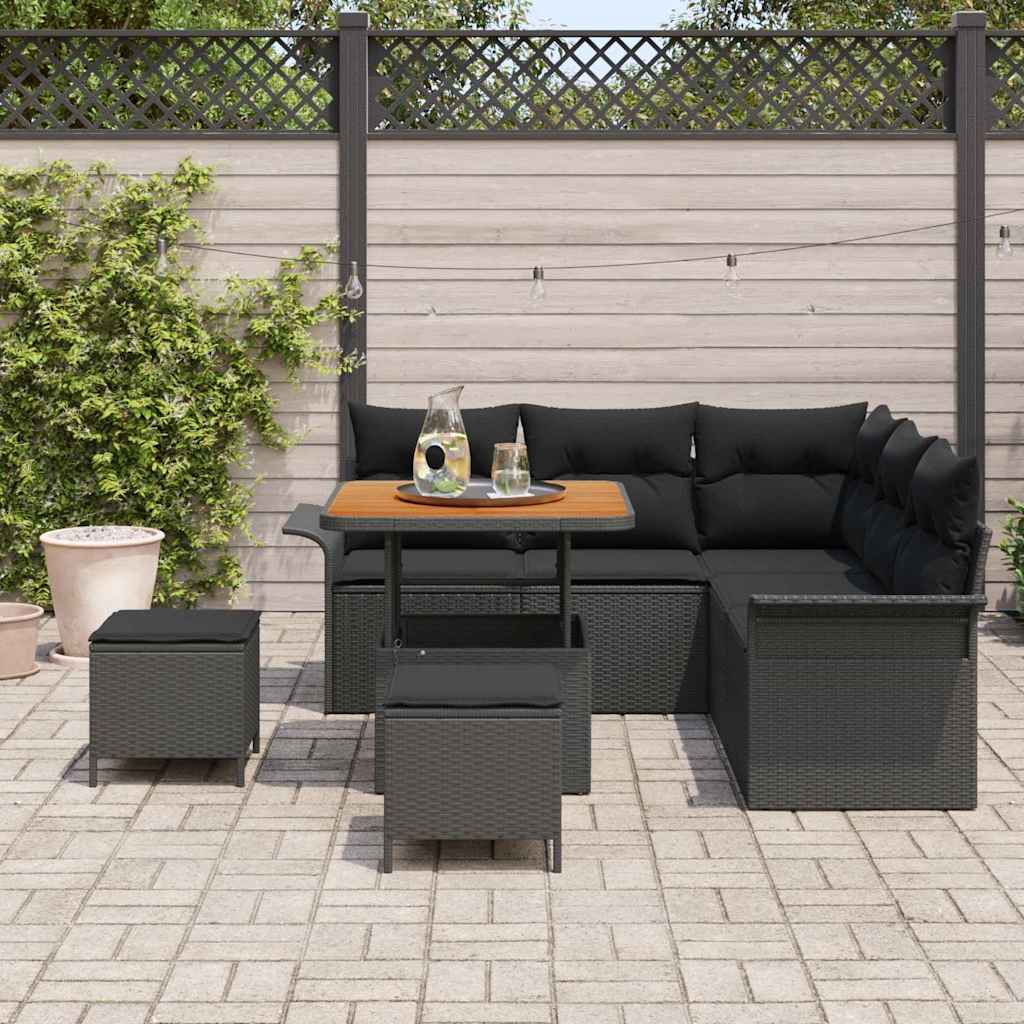 vidaXL 8-delige tuinsofa set met kussens in zwart poly rattan en acacia
