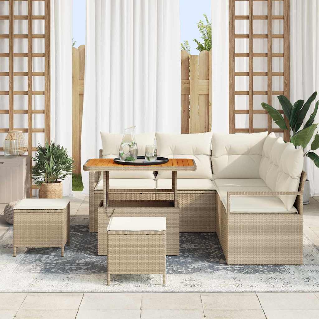 vidaXL 8-delige tuinsofa set met kussens in beige van poly rotan en acacia.