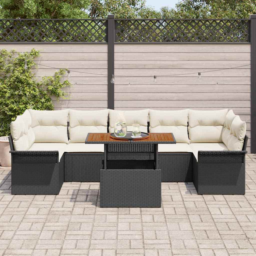 vidaXL 8-delige tuinsofa set met kussens, zwart poly riet
