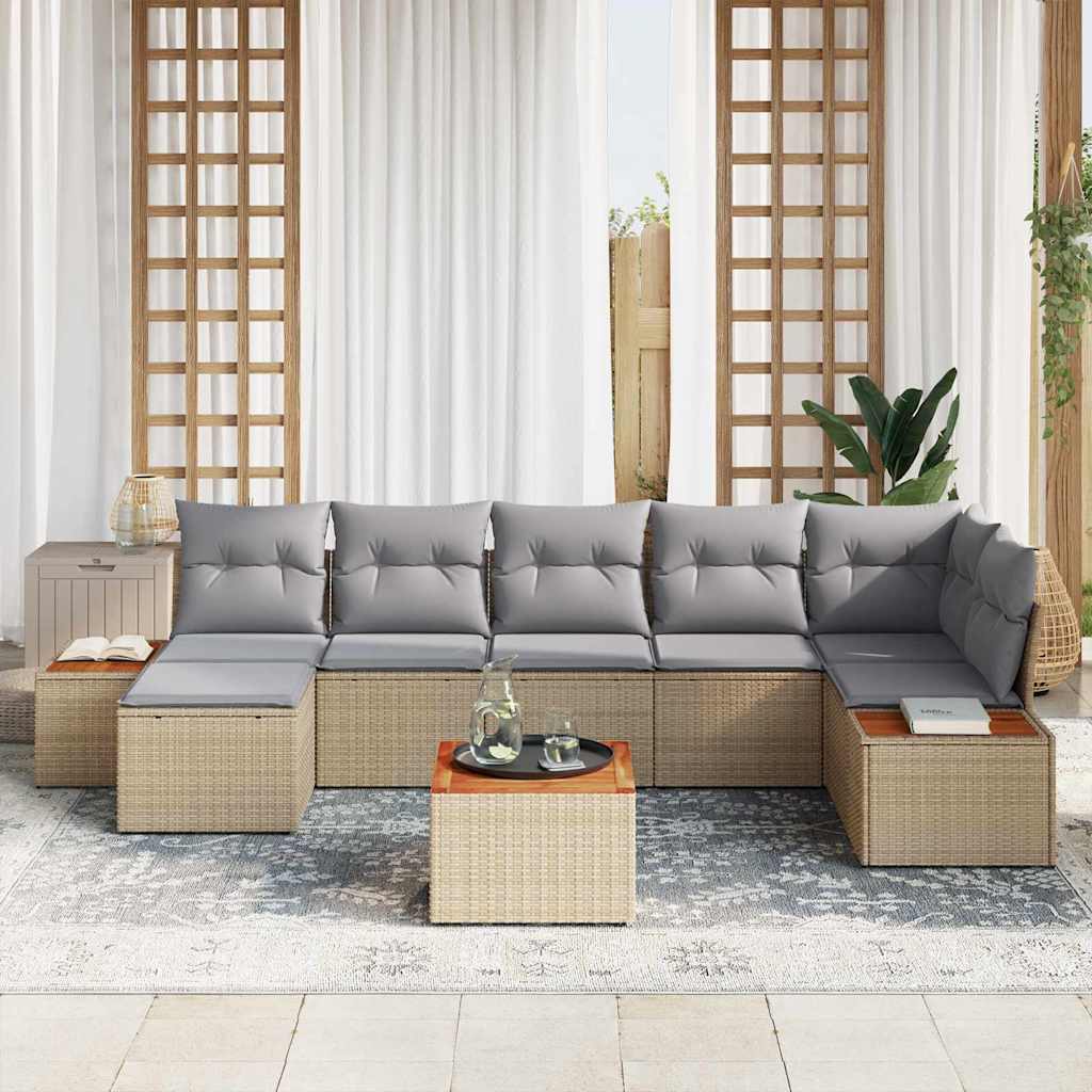 vidaXL Tuin Sofa Set met kussen 8 pcs Beige 55 x 55x 37 cm PE riet