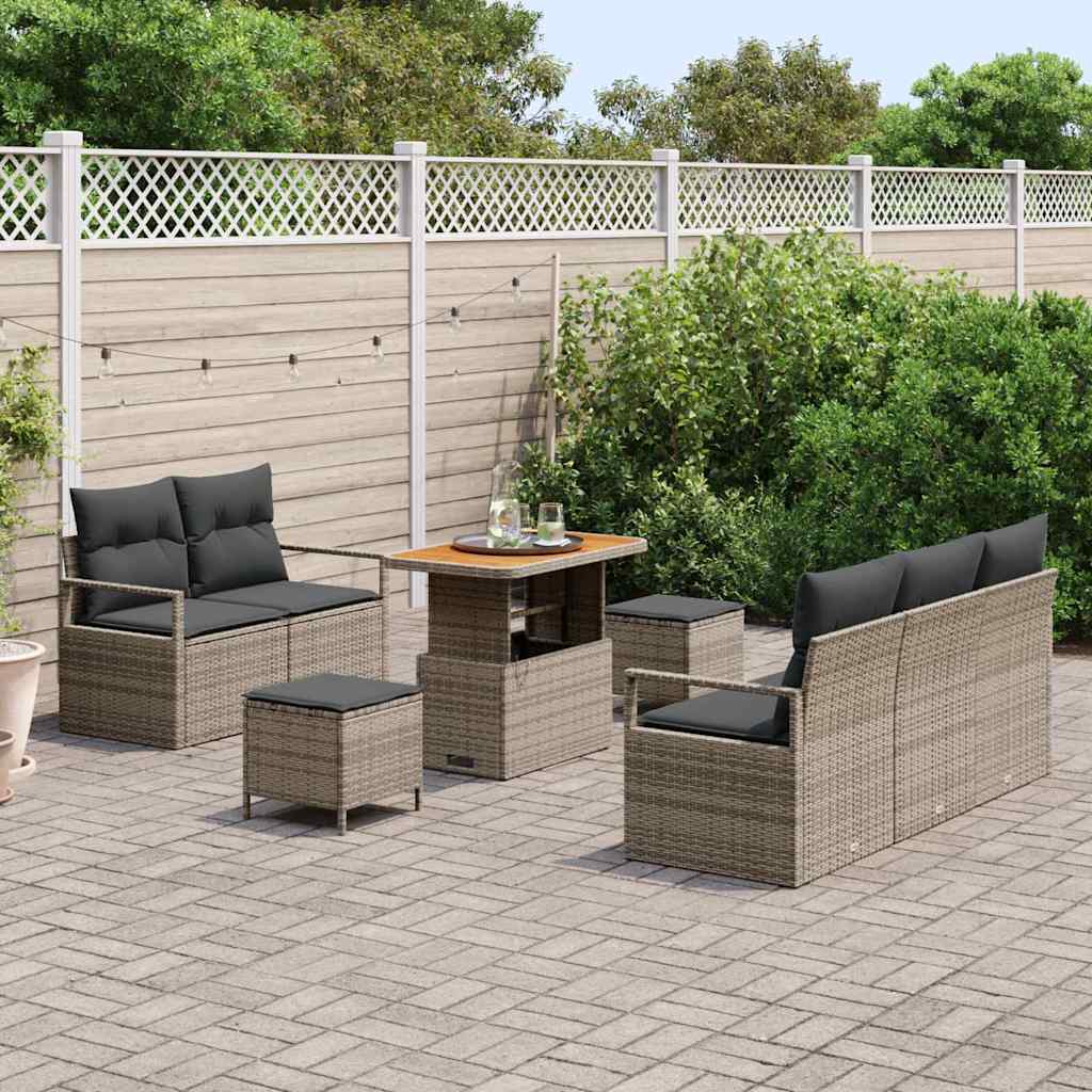 vidaXL 8-delige tuinsofa set met kussens in grijs poly rattan en acacia