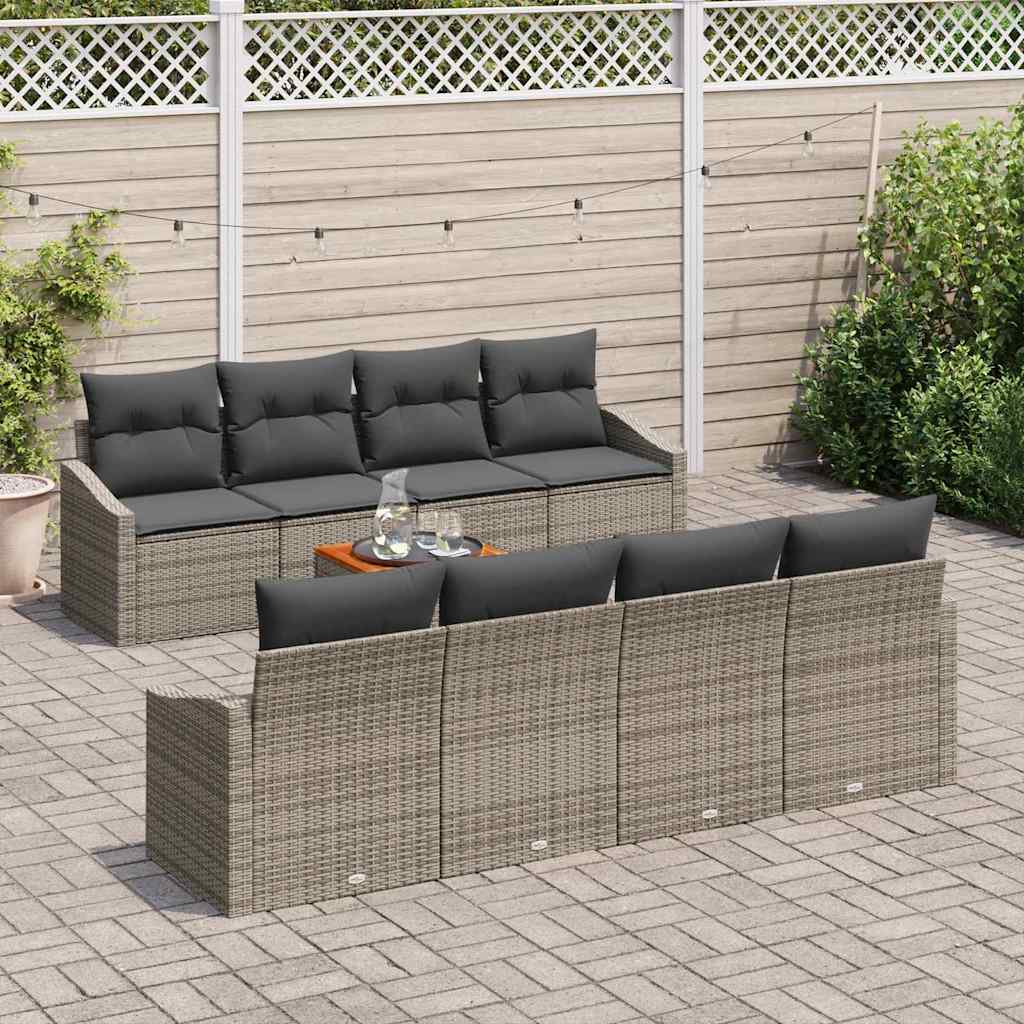 vidaXL 9-delige tuinsofa set met grijze kussens van poly rattan en acacia