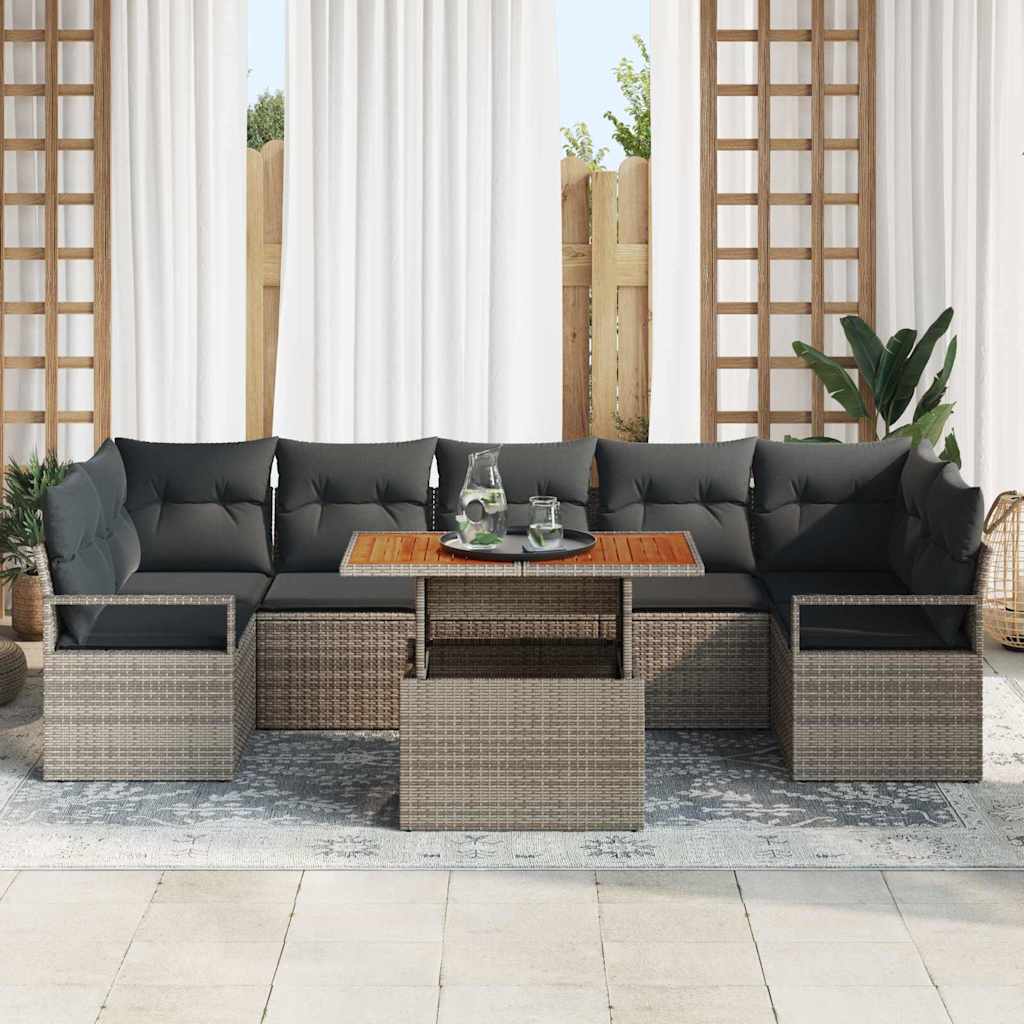 vidaXL 8-delige tuinsofa set met kussens in het grijs van poly rattan