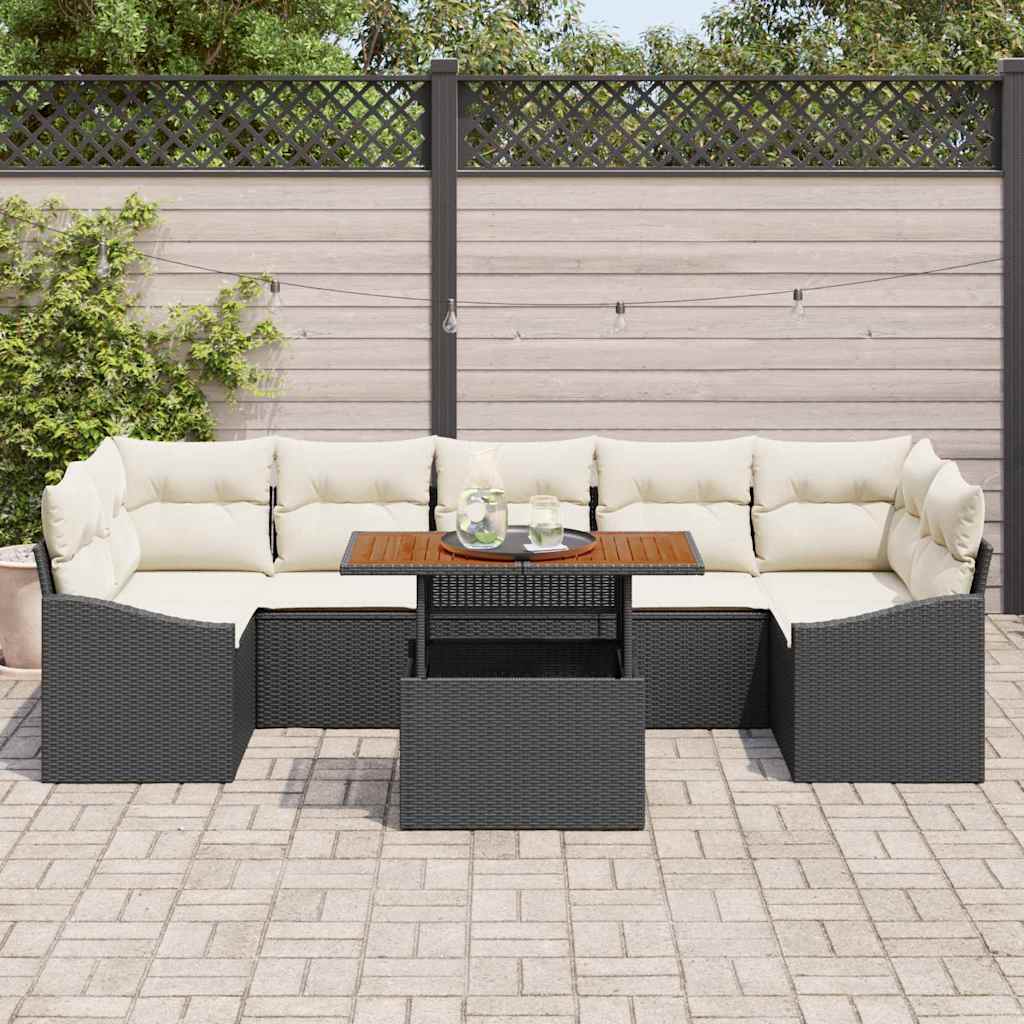 vidaXL 8-delige Tuinbankenset met kussens poly rattan zwart