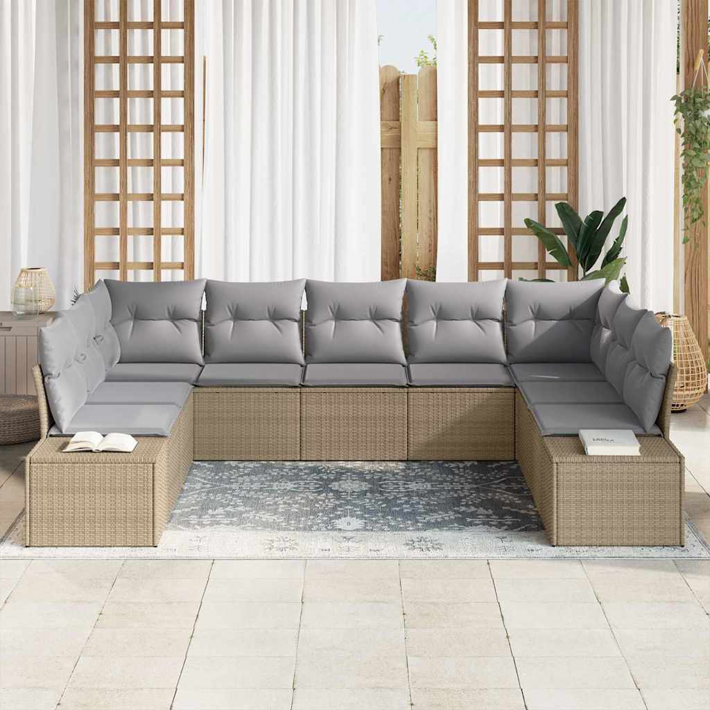 vidaXL 9-Delige Tuin Sofa Set met Kussens in Beige Poly Riet