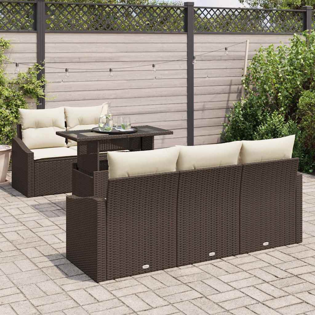 vidaXL 6-delige tuinstoelen set met kussens in bruin poly rattan