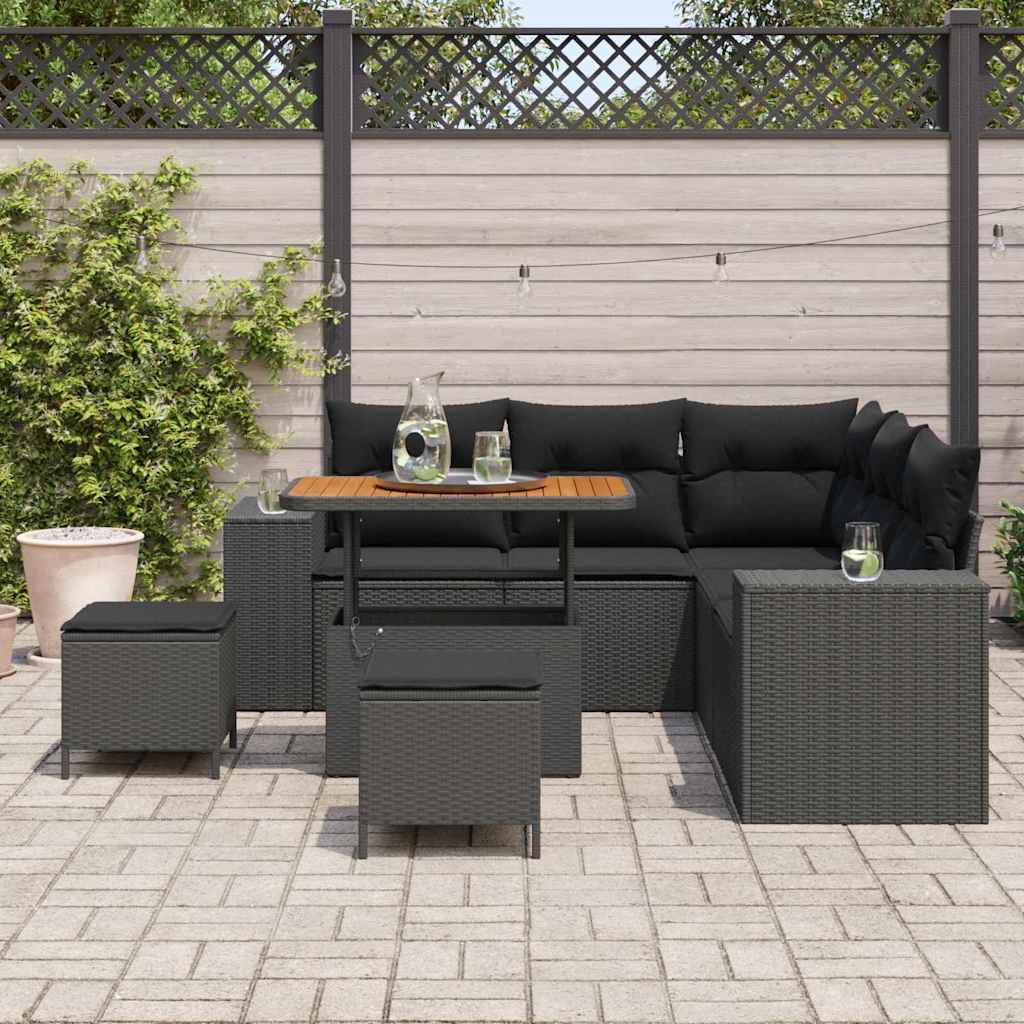vidaXL 8-delige tuinsofa set met kussens zwart poly rattan acacia