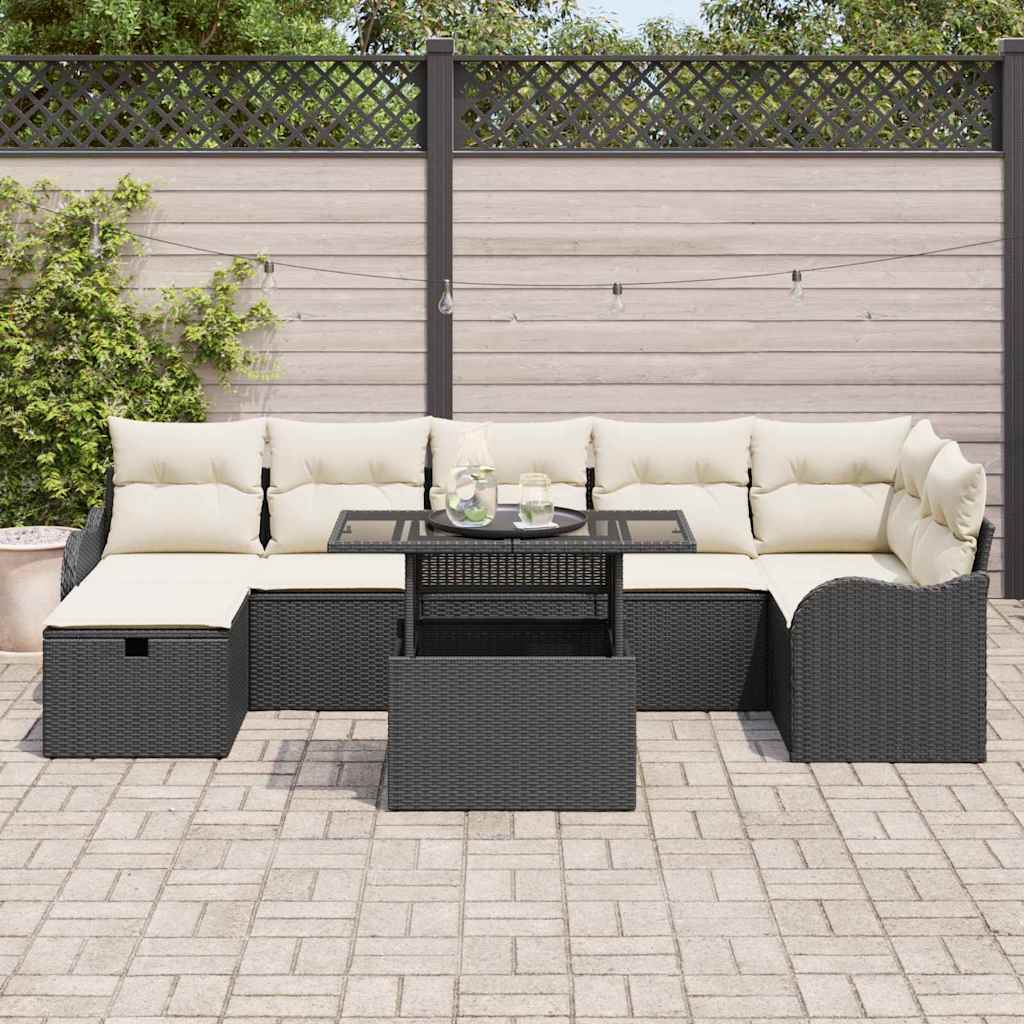vidaXL 8-delige Tuinbankenset met kussens poly rattan zwart