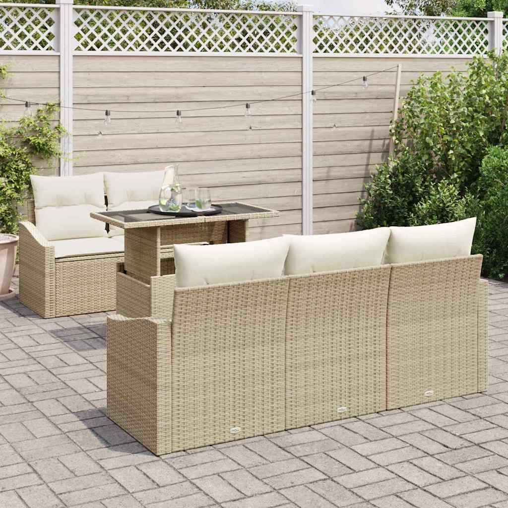 vidaXL 6-delige Sofa Set voor in de tuin met kussens in beige poly rattan