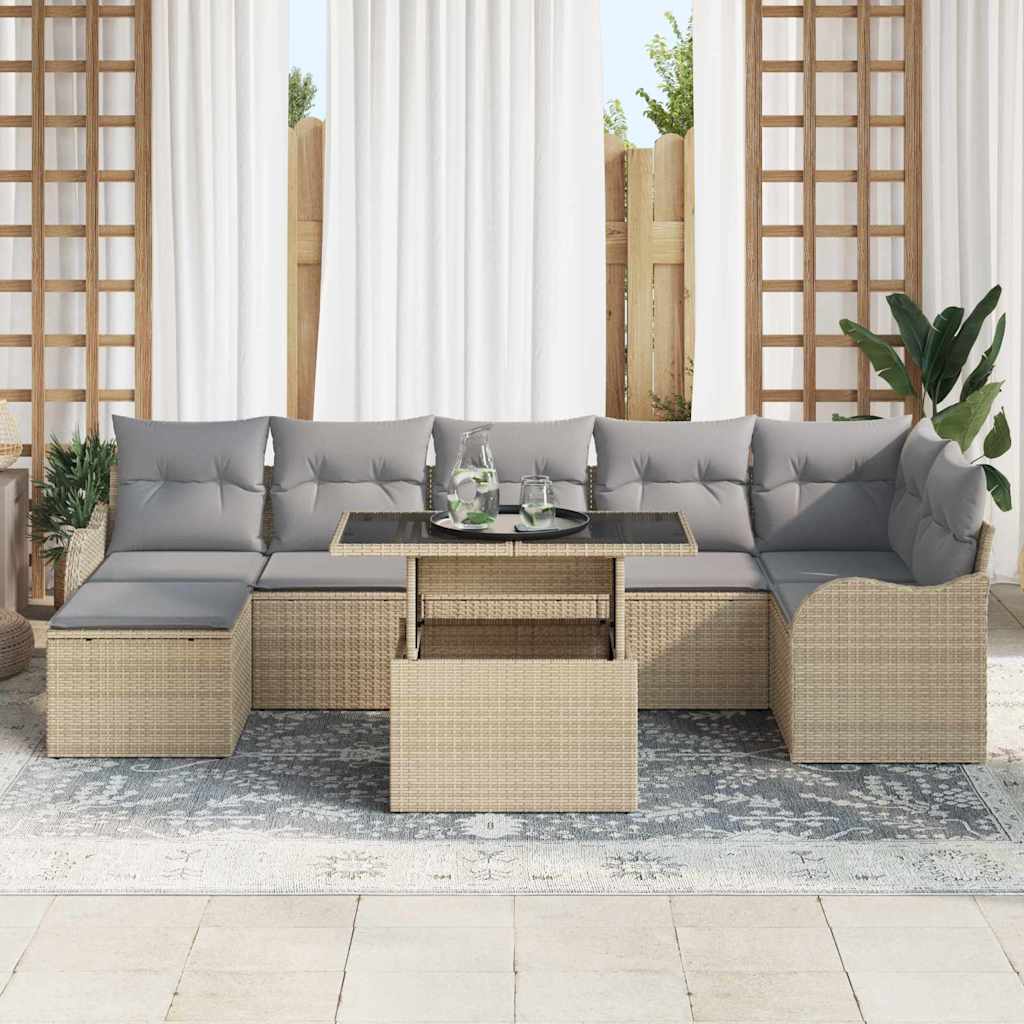 vidaXL 8-delige Tuinset met Kussens in Beige van Poly Rattan