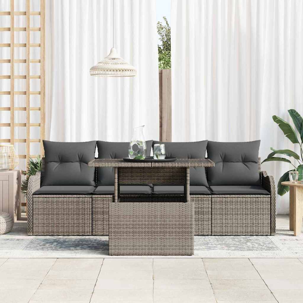 vidaXL 5-delige tuinbankset met kussens - Grijs poly rattan