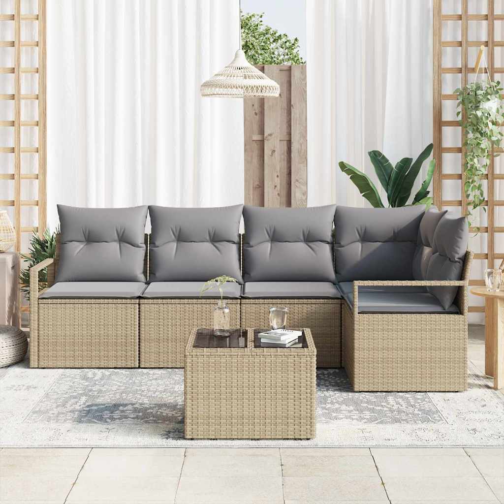 vidaXL 6-delige tuinbankset met kussens in zwart poly rattan