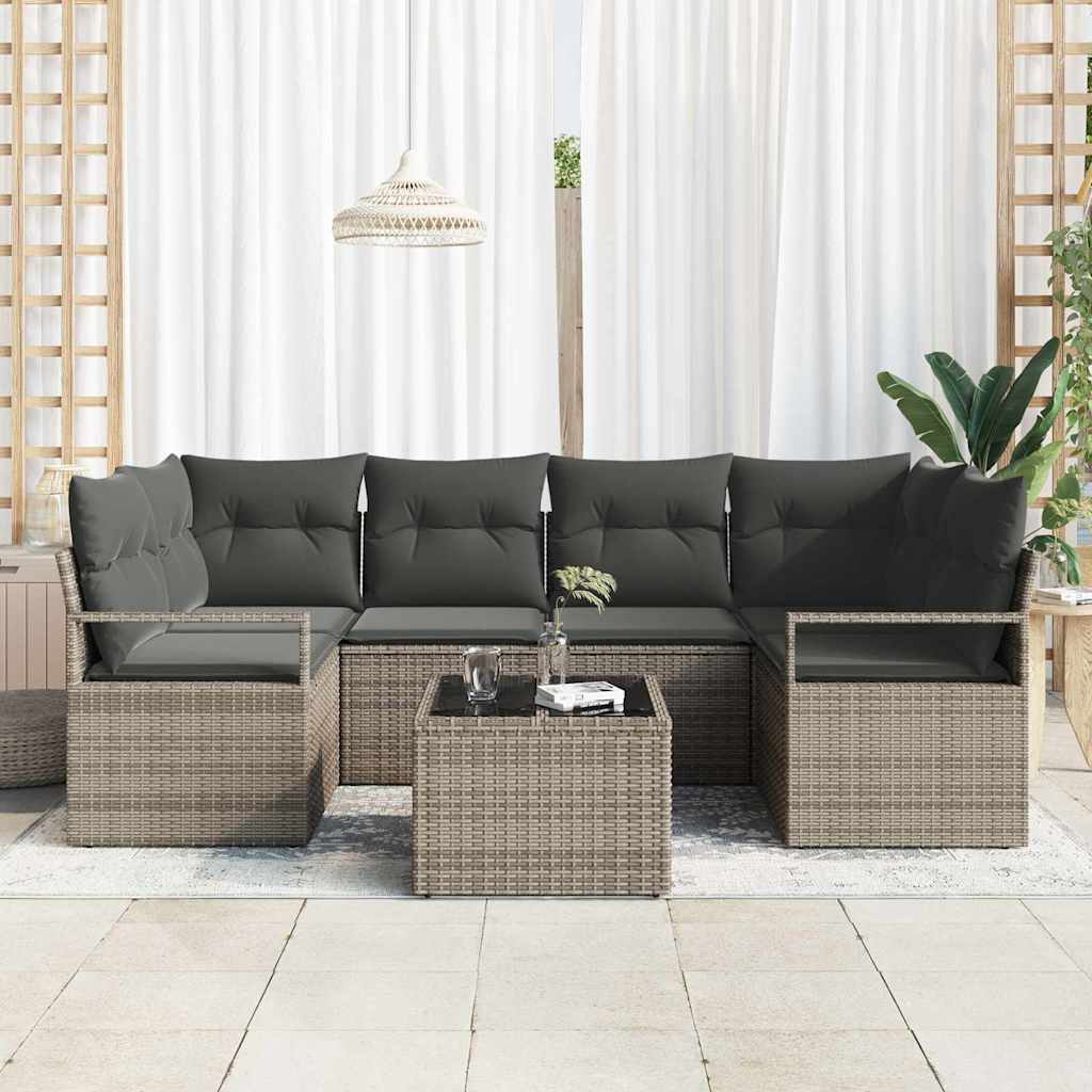 vidaXL 7-delige loungeset met kussens grijs poly rattan