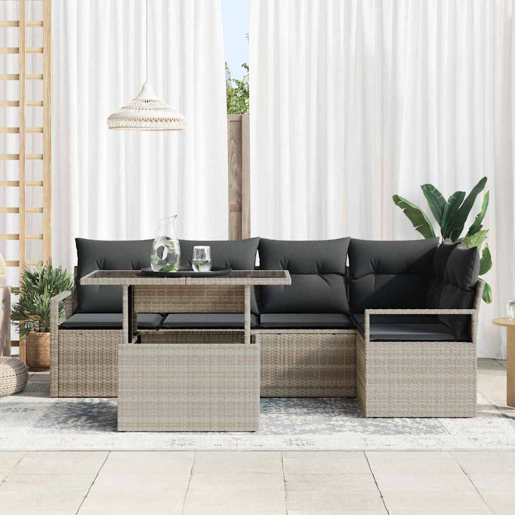vidaXL 6-delige Tuin Sofa Set met Kussens Lichtgrijs Poly Rattan