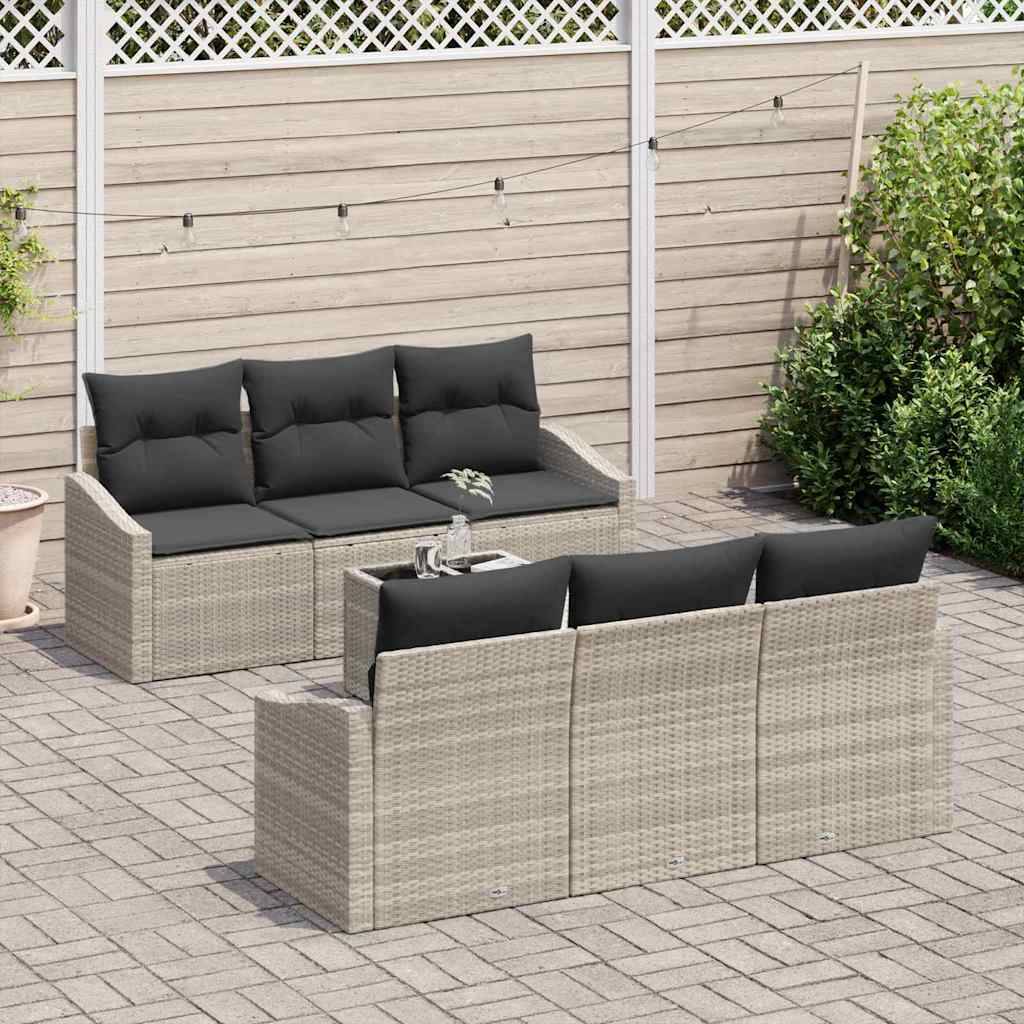 vidaXL 7-delige tuinset met kussens lichtgrijs poly rattan