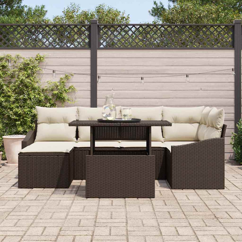 vidaXL 7-delige tuinsofa set met kussens in bruin poly rattan