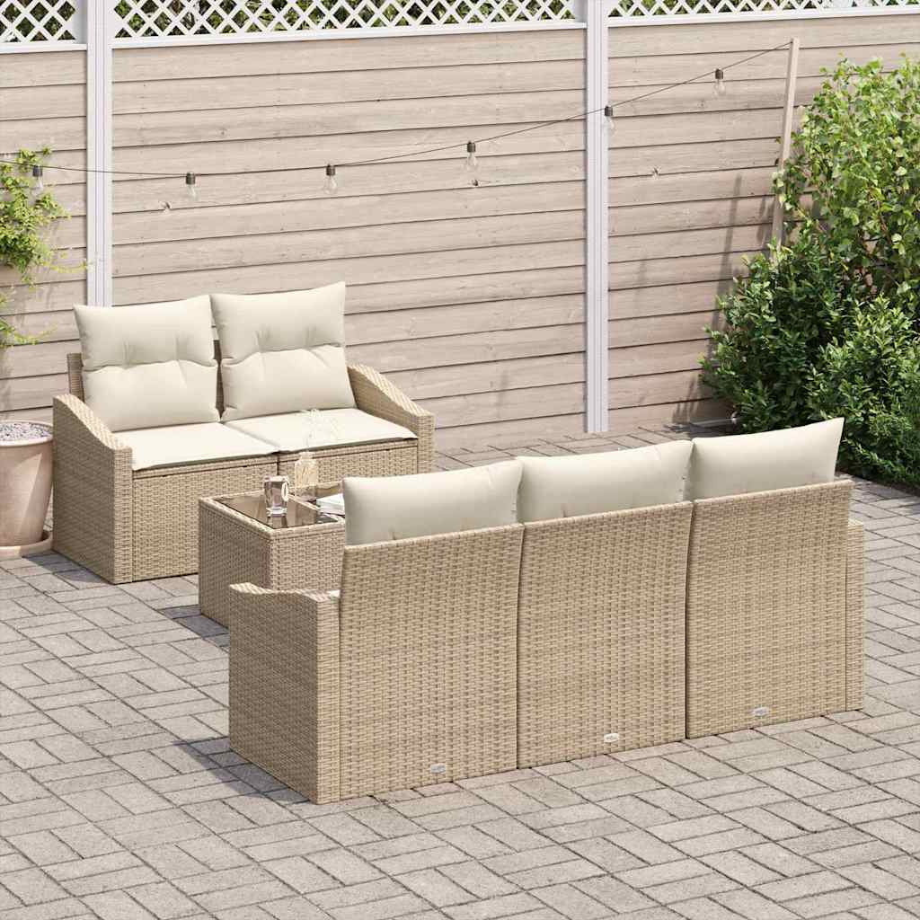 vidaXL 6-delige tuinsofa set met kussens in beige van poly rattan