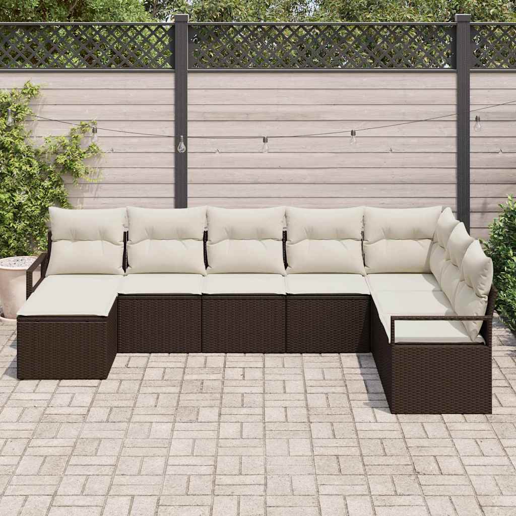 vidaXL 8-delige tuinset met kussens in bruin poly rattan