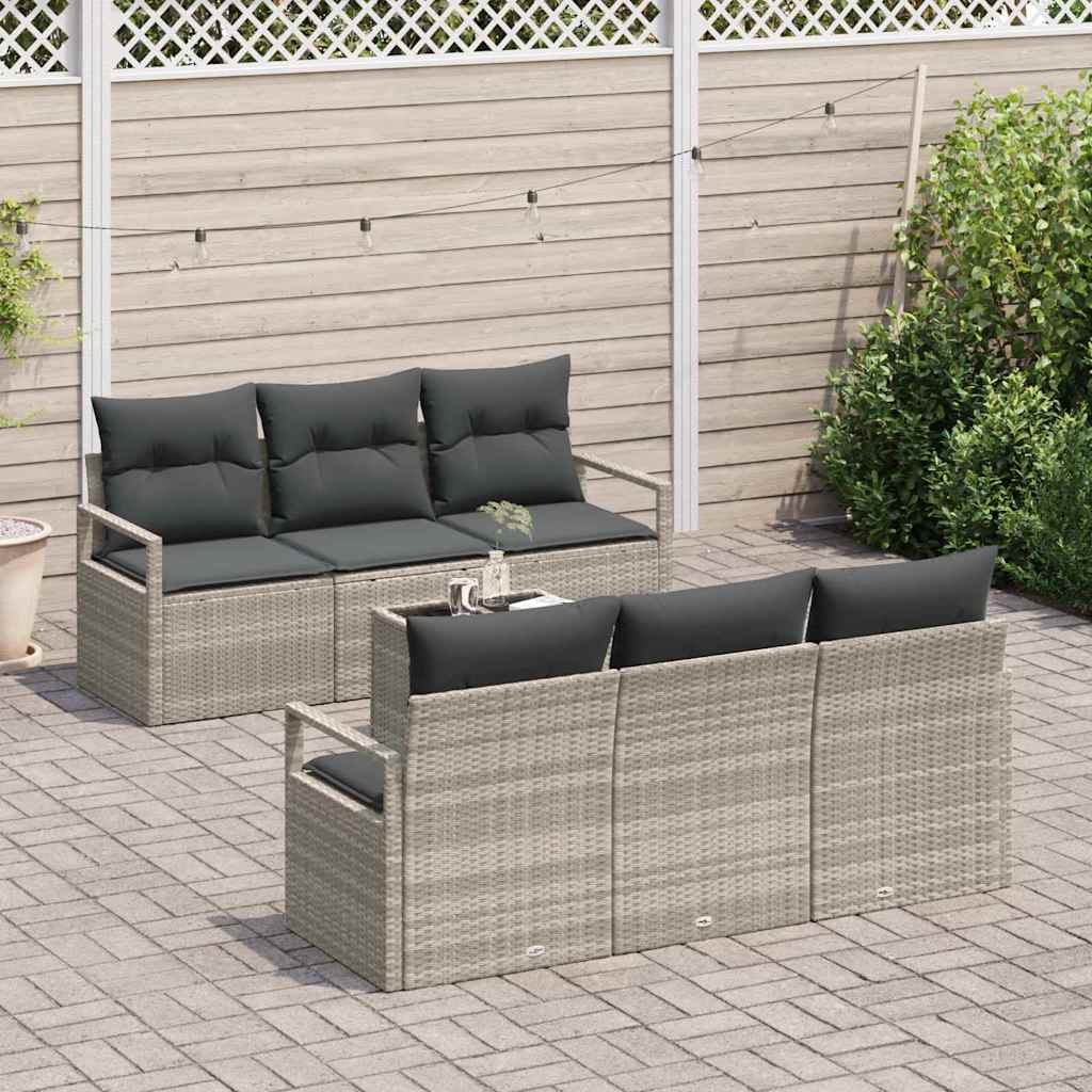 vidaXL 7-delige tuinset met kussens in lichtgrijs poly rattan