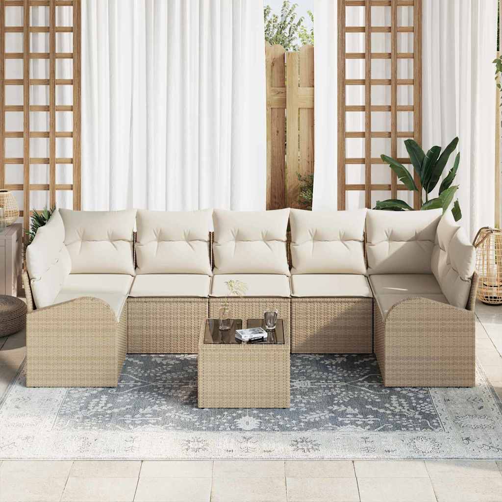 vidaXL 8-delige tuinsofa set met kussens in beige van poly rattan