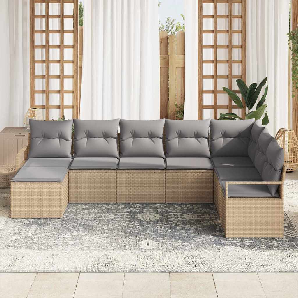 vidaXL 8-delige tuinsofa set met kussens in beige van poly rattan