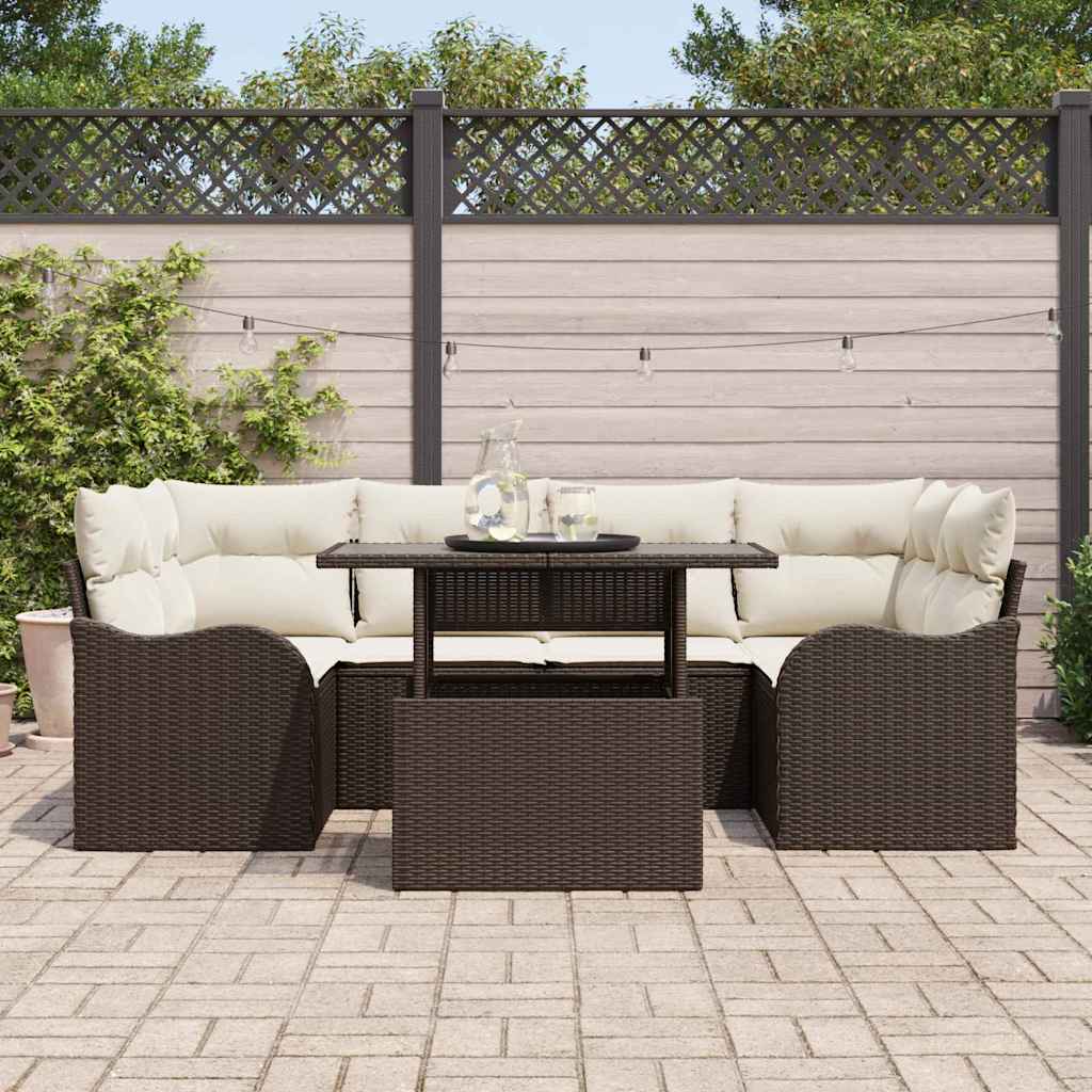vidaXL 7-delige Tuinbankenset met kussens poly rattan bruin