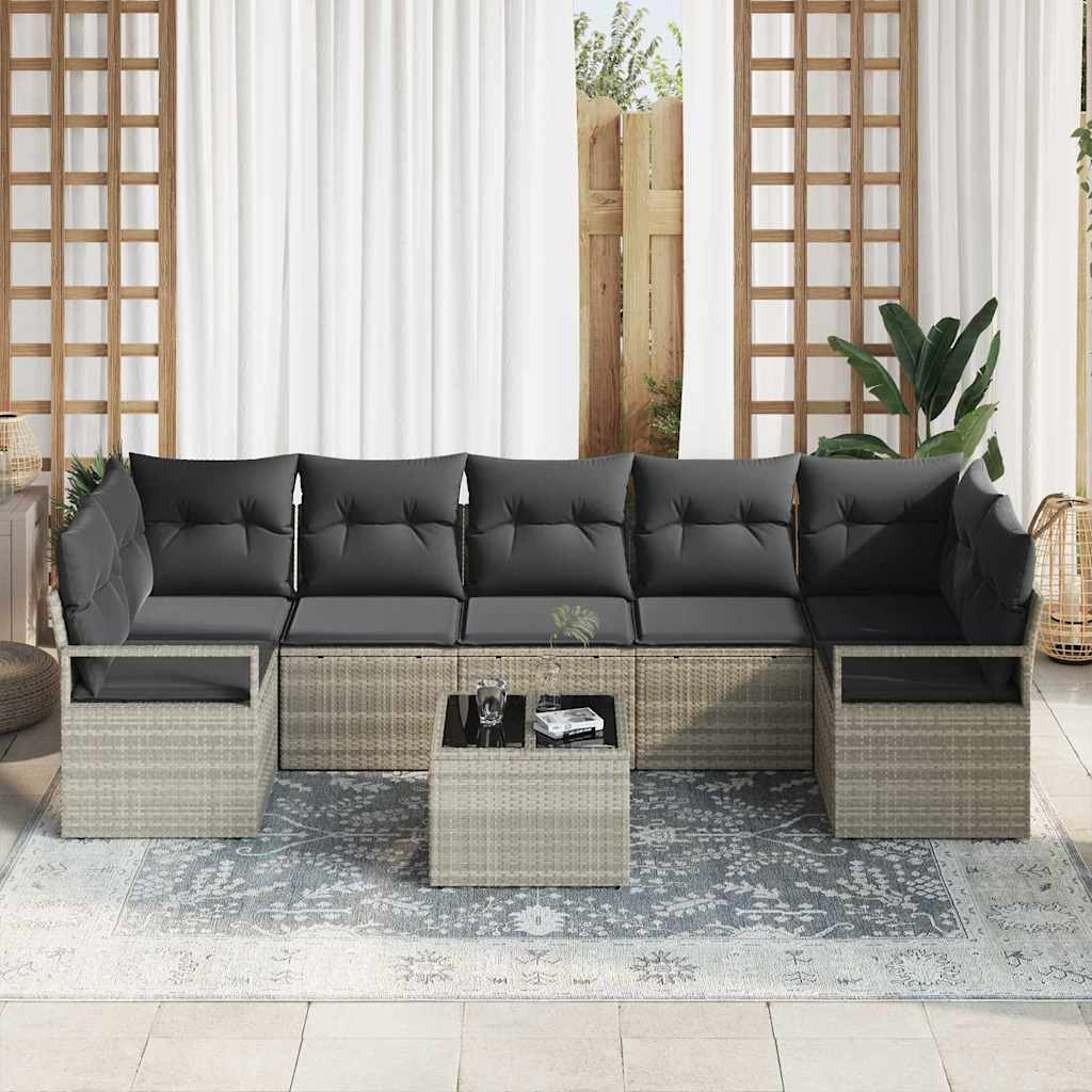 vidaXL 8-delige tuinsofa set met kussens in lichtgrijs poly rattan