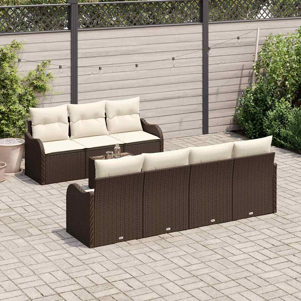 vidaXL 8-delige tuinsofa set met kussens in bruin poly rattan