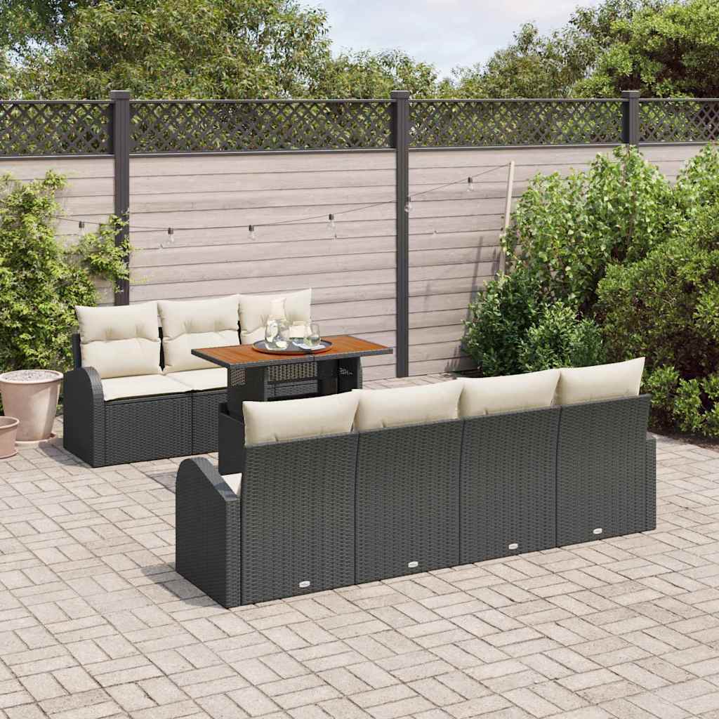 vidaXL 8-delige tuinset met kussens in zwart poly rattan en acacia.