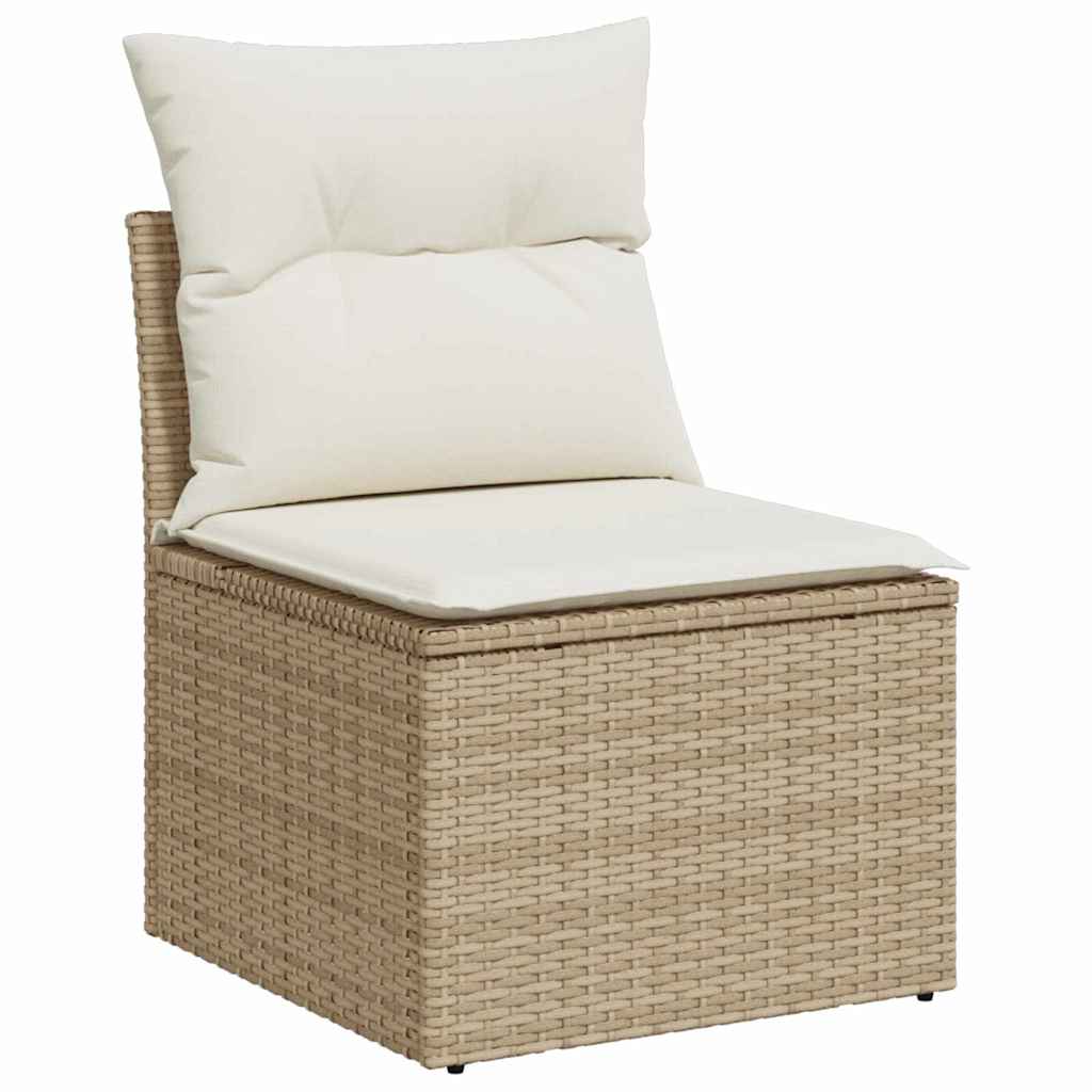 vidaXL 7-delige tuinbankset met kussens in beige poly rattan