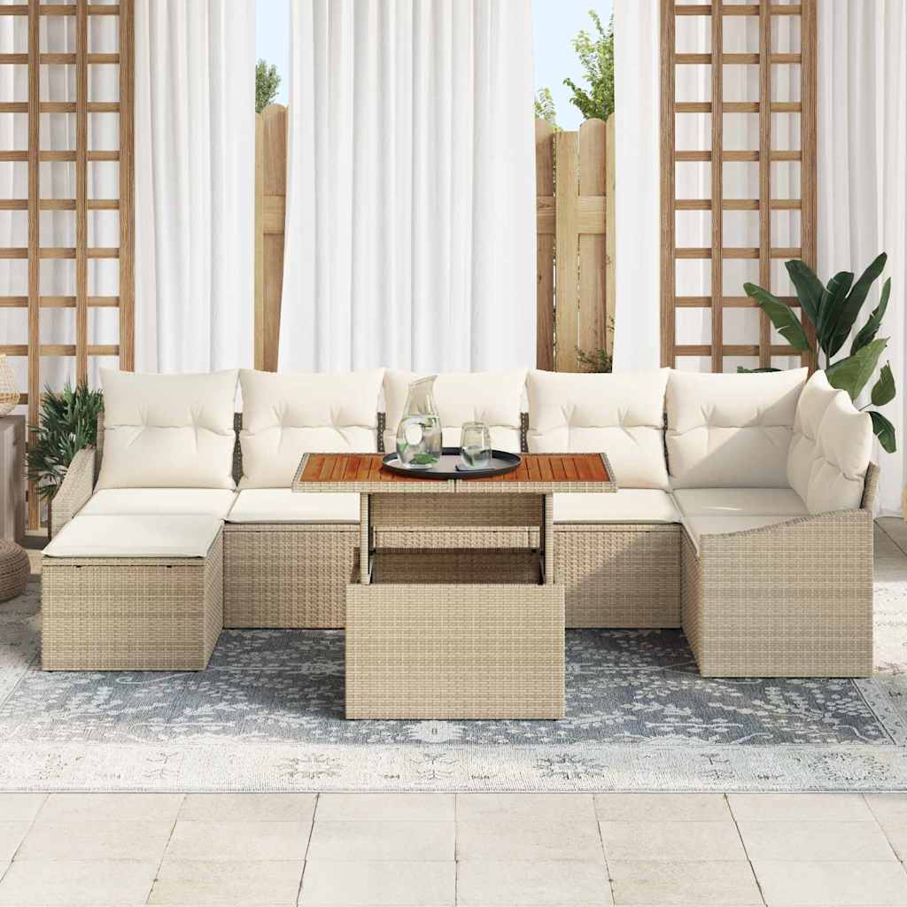vidaXL 8-delige tuinset met kussens in beige