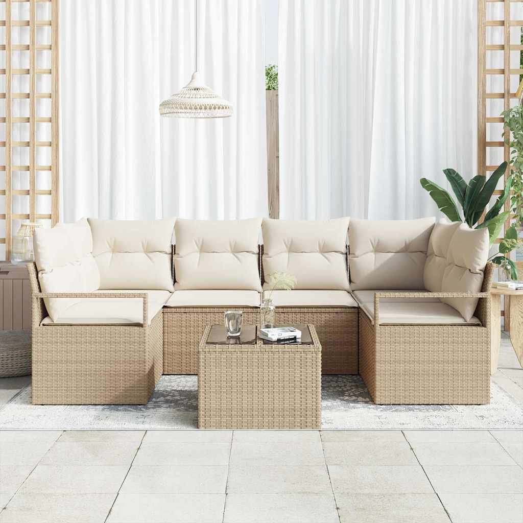 vidaXL 7-delige tuinsofa set met kussens in beige poly rattan