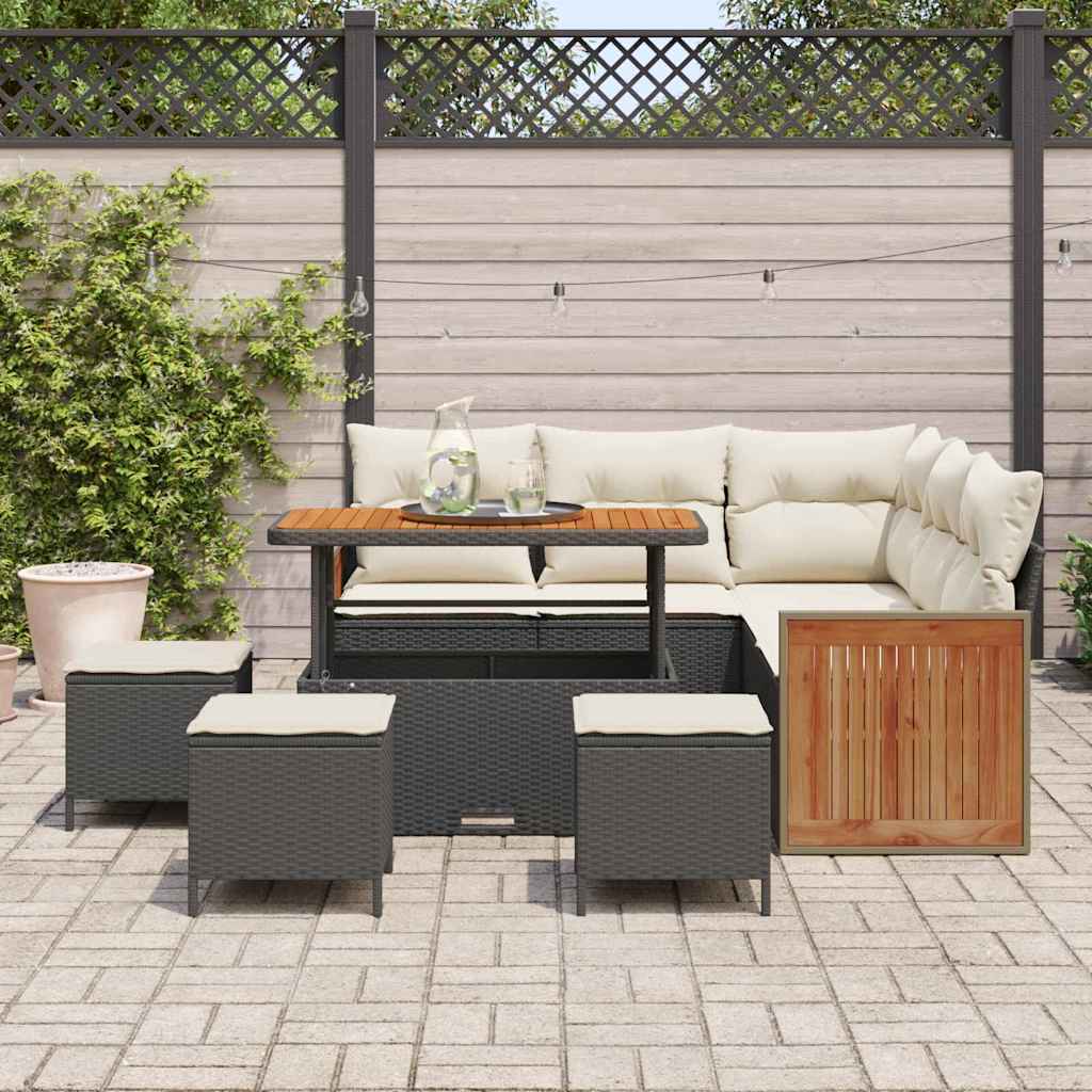 vidaXL 9-delige Tuinbankenset met kussens poly rattan acacia zwart