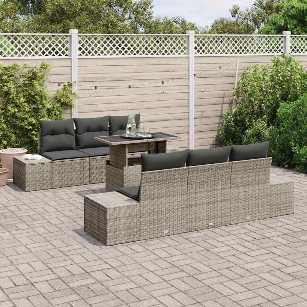 vidaXL 7-delige tuinsofa set met kussens in grijs poly rattan