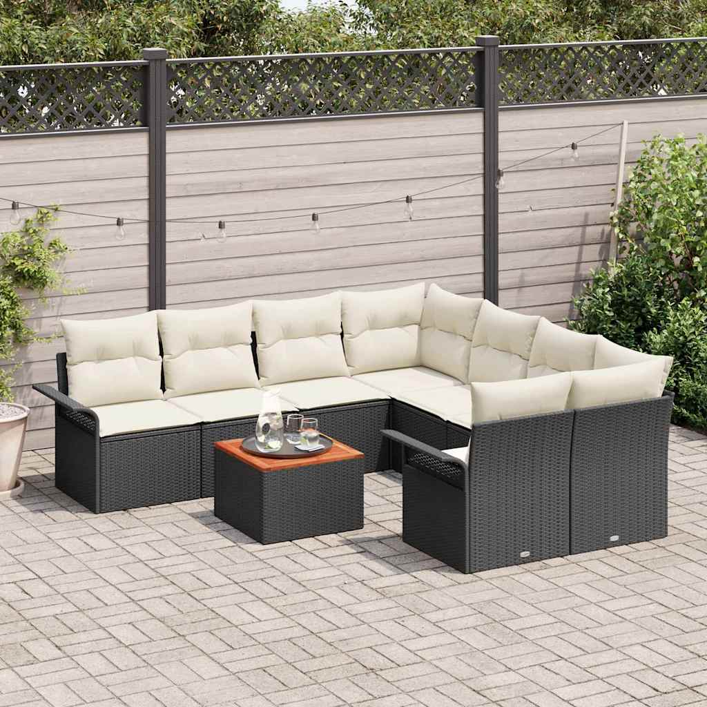 vidaXL 9-delige Tuinbankenset met kussens poly rattan acacia zwart