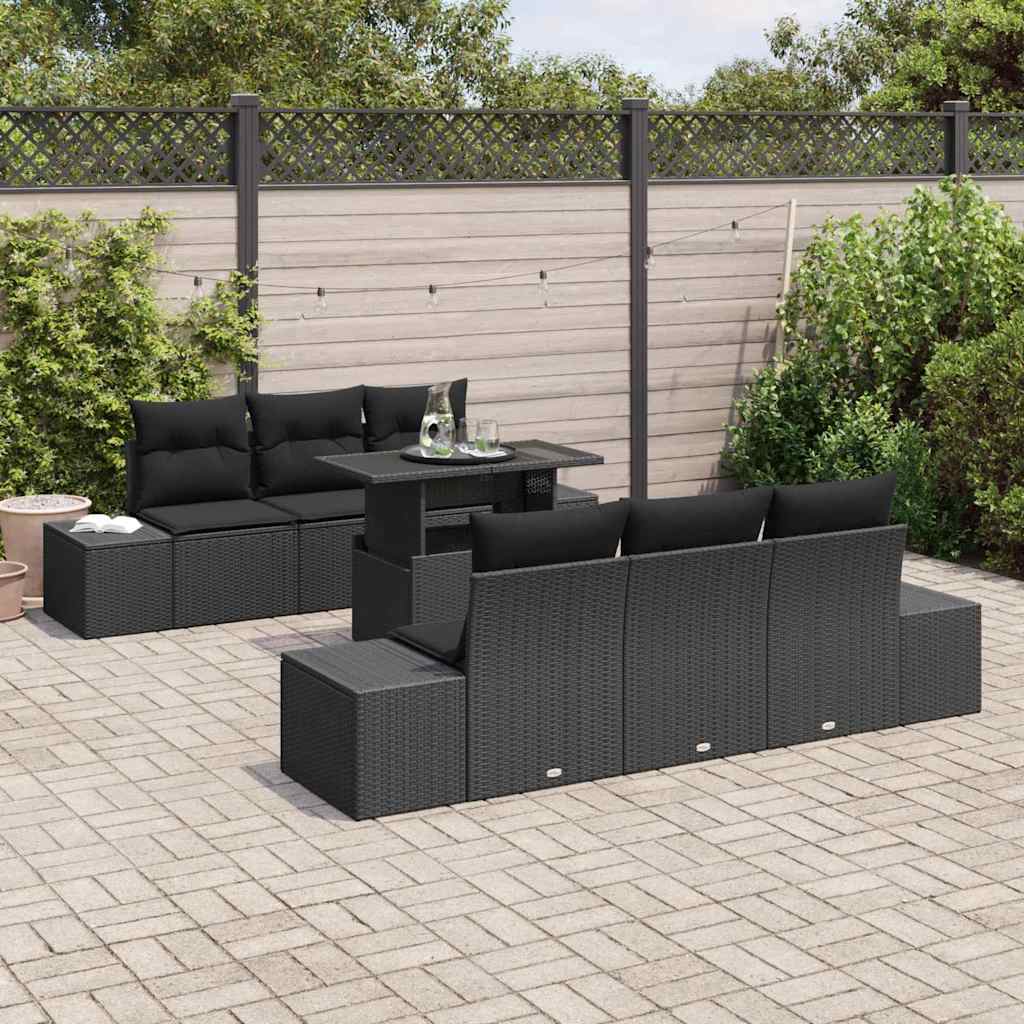 vidaXL 7-delige tuinsofa set met kussens in zwart poly rattan