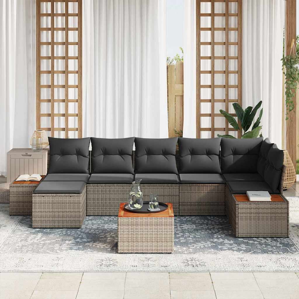 vidaXL 8-delige tuinsofa set met kussens in grijs poly rattan en acacia