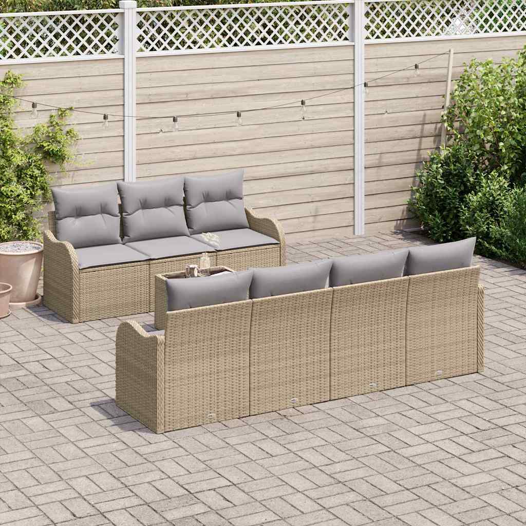 vidaXL 8-delige tuinset met kussens in beige poly rattan
