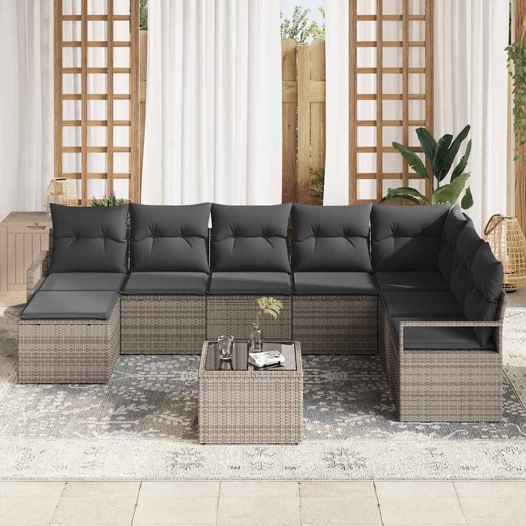 vidaXL 8-delige tuinsofa set met kussens in het zwart van poly riet