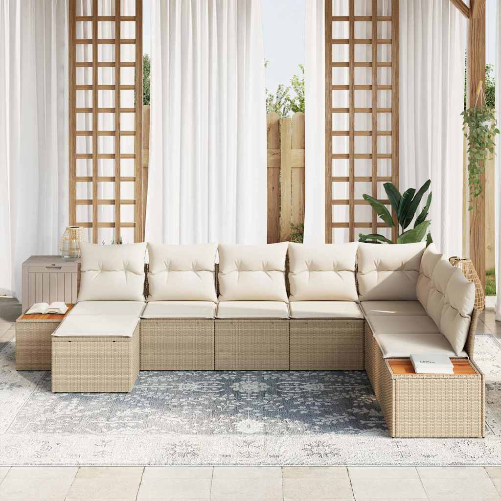 vidaXL 8-delige tuinsofa set met kussens, beige poly rattan, acacia