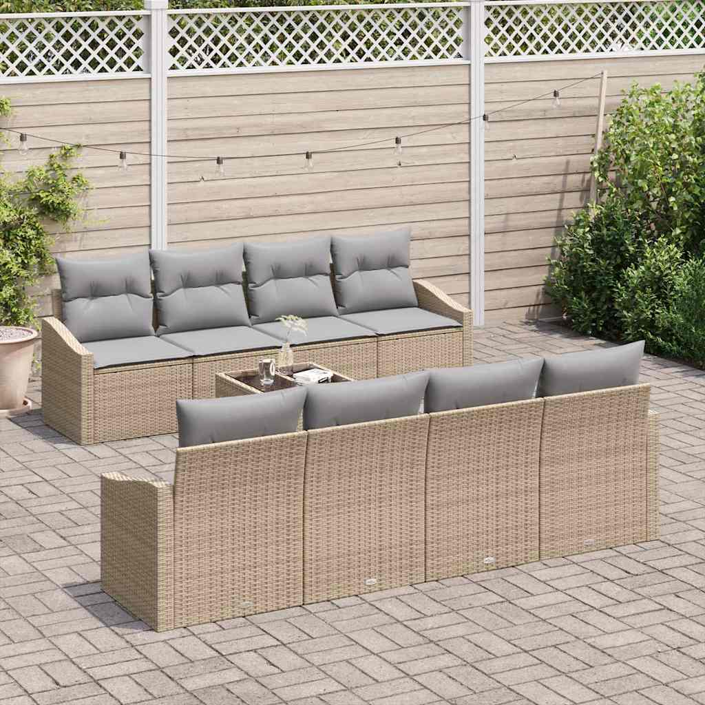 vidaXL 7-delige tuinsofa set met beige poly rattan kussens