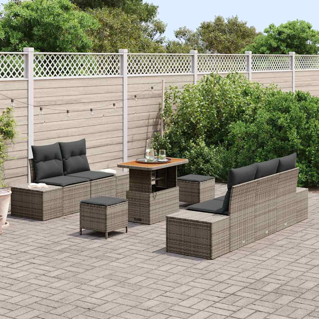 vidaXL 8-delige tuinsofa set met kussens in grijs poly rattan en acacia