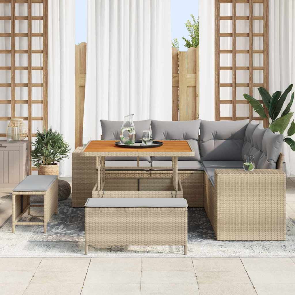 vidaXL 8-delige Tuinbankenset met kussens poly rattan acacia beige