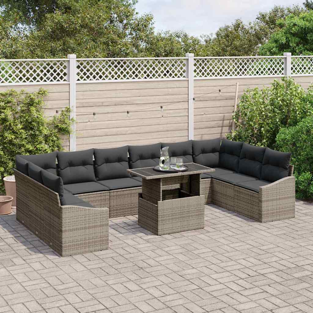 vidaXL 11-delige tuinsofa set met kussens in grijs poly rattan