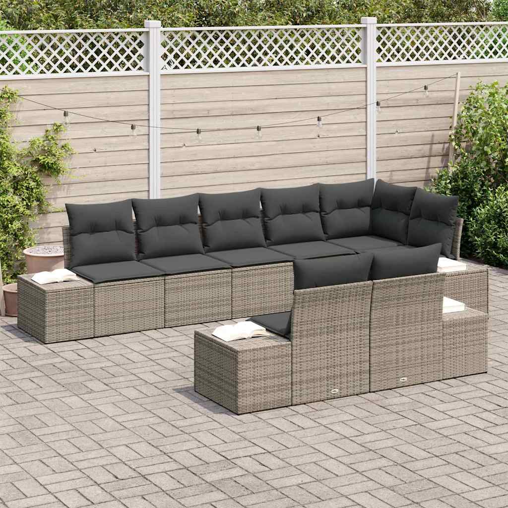 vidaXL 8-delige tuinset met kussens in het grijs van poly rattan