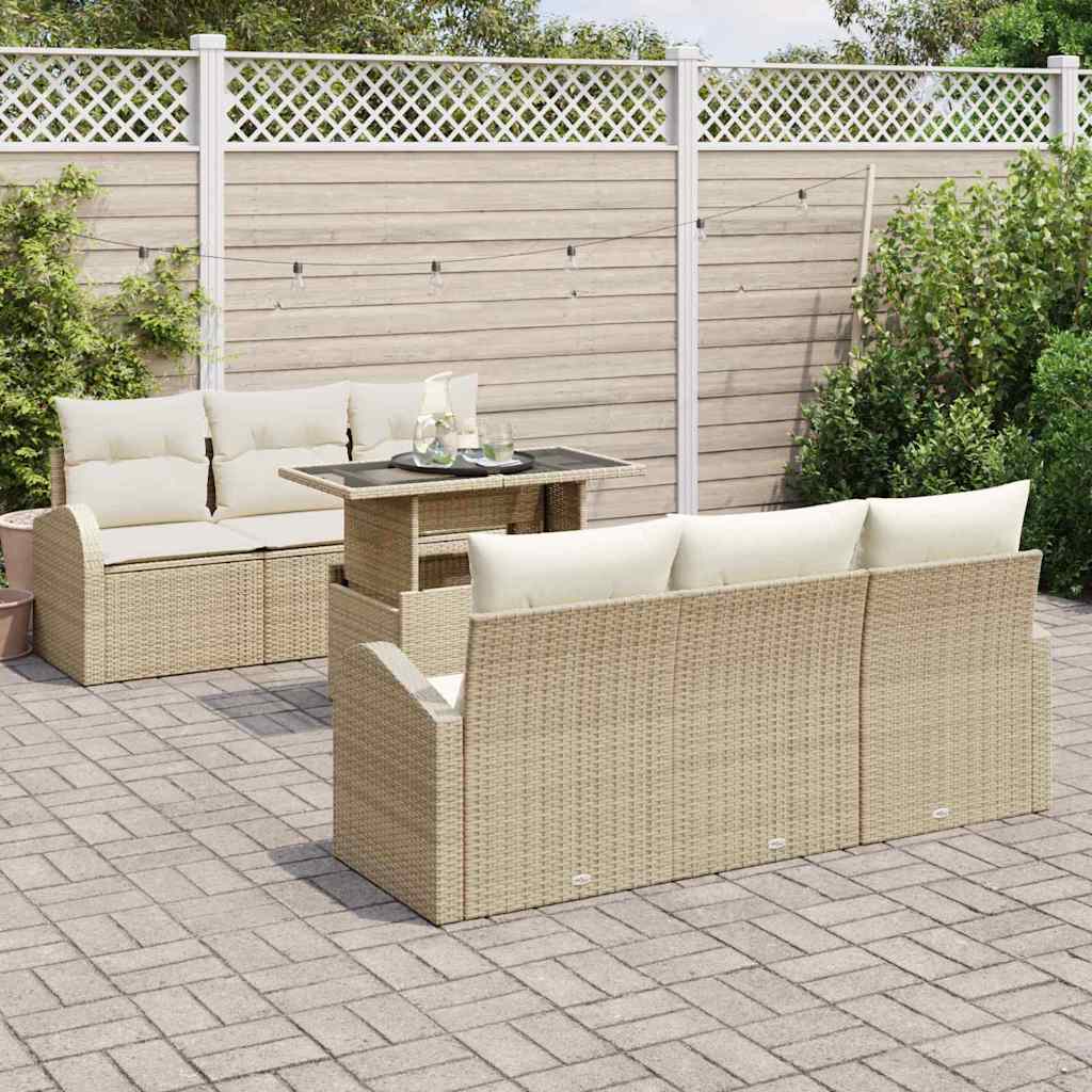 vidaXL 7-delige tuin sofa set met kussens - beige poly riet