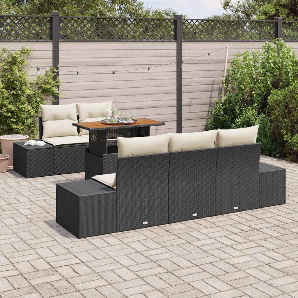vidaXL 6-delige tuinsalon set met kussens, zwart poly riet