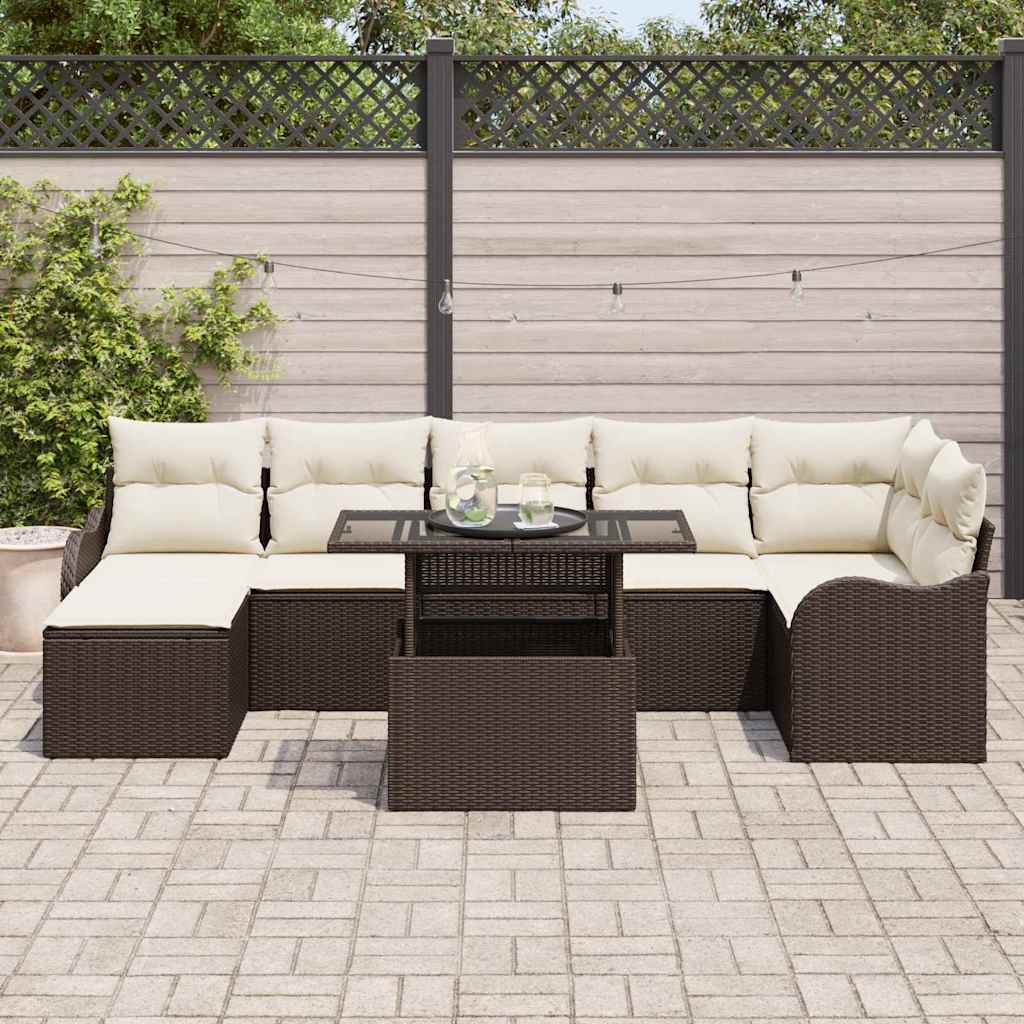 vidaXL 8-delige tuinset met kussens in bruin poly rattan