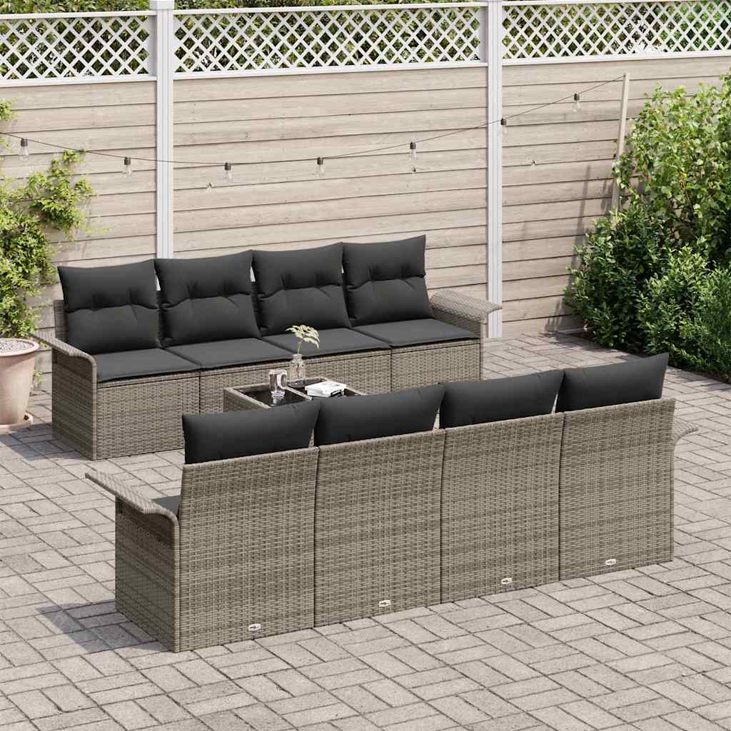 vidaXL 9-delige tuinsofa set met kussens in grijs poly rattan