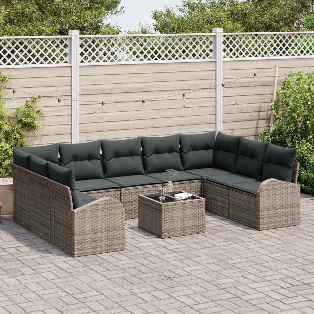 vidaXL 9-delige tuinbankset met kussens in zwart poly rattan